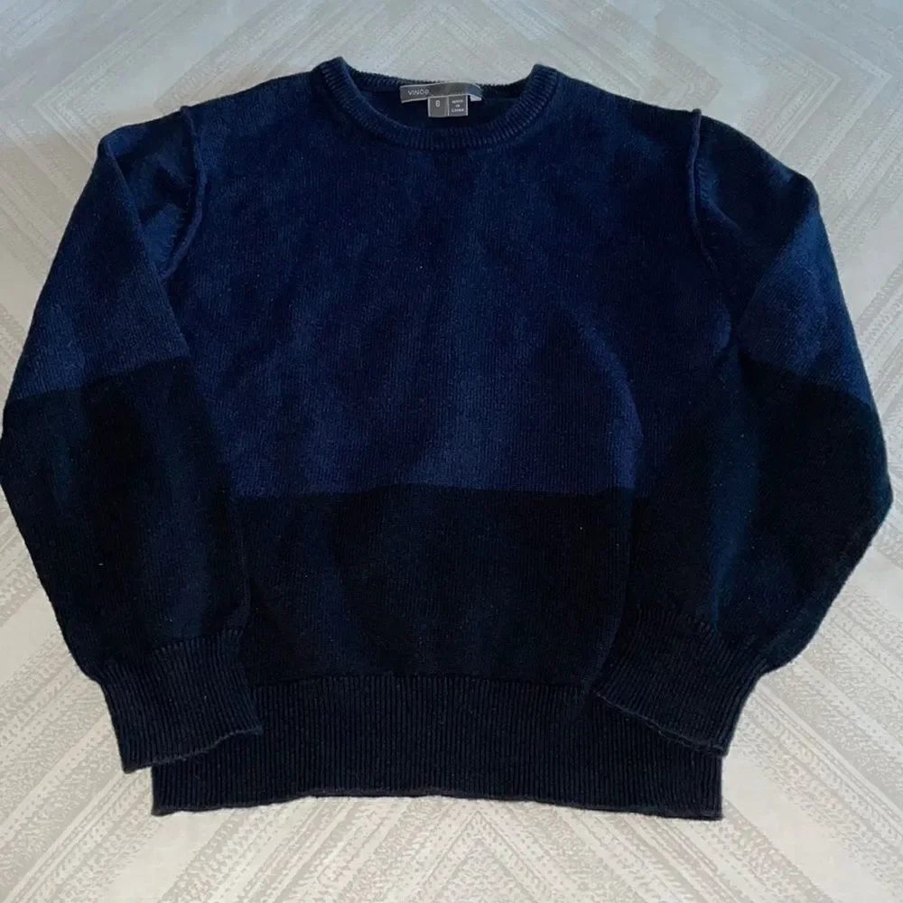 Vince Boys Navy Blue & Black Crewneck Sweater